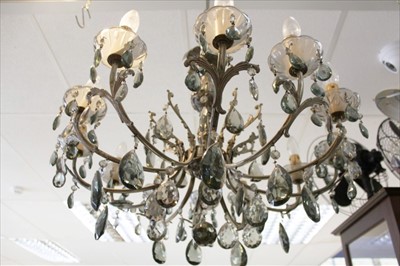 Lot 3657 - A large cast metal and glass twelve-light chandelier, together with one other smaller with six lights (2)