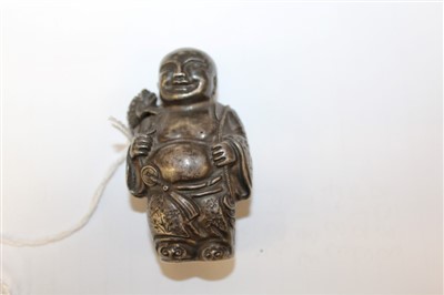 Lot 3775 - Late 19th / early 20th century Chinese white metal snuff bottle in the form of a Buddha, character marks to base, 7cm high