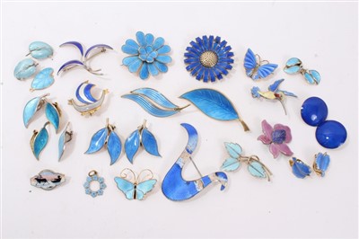 Lot 3399 - Collection of Danish and Norwegian silver and enamel jewellery to include David Andersen butterfly brooch, other brooches and earclips
