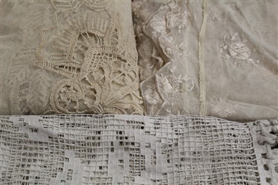 Lot 3108 - Vintage white and cream lace curtains