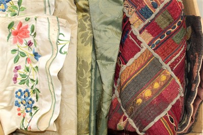 Lot 3110 - Mixed textiles including silk damasks and small silk embroidery etc.