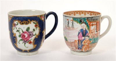 Lot 174 - 18th century Worcester polychrome coffee cup with painted floral sprays and Worcester coffee cup