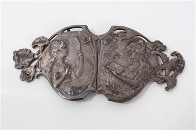 Lot 1059 - Fine pair of silver Art Nouveau buckles depicting beauty and academic study, Chester 1901