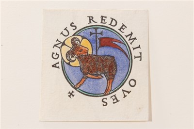 Lot 1125 - Eric Gill (1882-1940) wood engraving with hand-colouring, Paschal lamb, 1917 (Skelton P92),  approximately 5 x 5cm