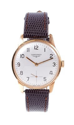 Lot 730 - Gent's 9ct gold Longines wristwatch with Longines 6922 calibre movement numbered 51725467