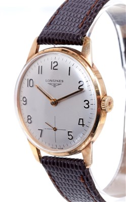 Lot 730 - Gent's 9ct gold Longines wristwatch with Longines 6922 calibre movement numbered 51725467