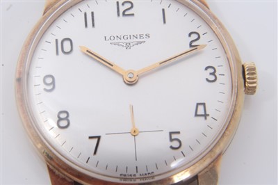Lot 730 - Gent's 9ct gold Longines wristwatch with Longines 6922 calibre movement numbered 51725467
