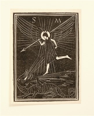 Lot 1135 - Eric Gill (1882-1940) wood engraving, St Michael and the dragon,1916 (Skelton P66), 6.7 x 5cm