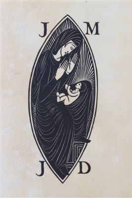 Lot 1141 - Eric Gill (1882-1940) wood engraving utilising Crucufix, Chalice and Host (Skelton P45) in a war memorial sheet