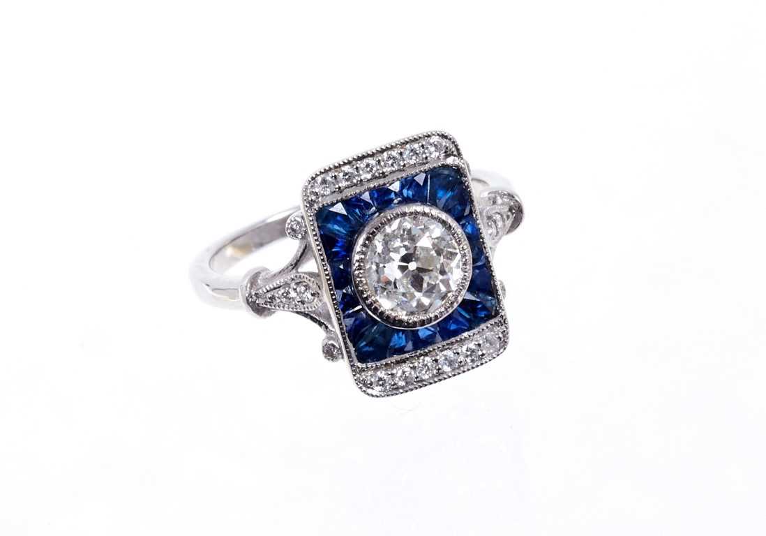Lot 612 - Art Deco-style sapphire and diamond ring 1.03cts