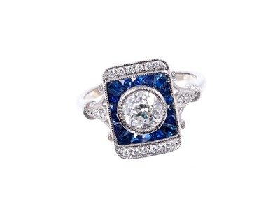 Lot 612 - Art Deco-style sapphire and diamond ring 1.03cts