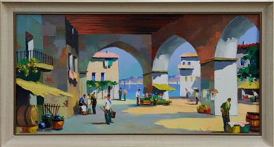 Lot 1101 - *Cecil Rochfort D’Oyly John (1906-1993) oil on canvas - A Southern France Town, signed, framed, 36cm x 71cm