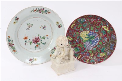 Lot 245 - 17th century Chinese blanc-de-chine Dog of Foo incense stick holder, saucer dish, pudding bowl