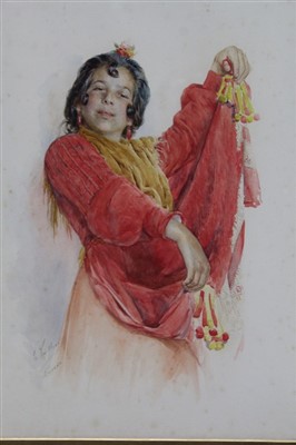 Lot 1306 - Gaston Vuillier (1847-1915) watercolour - a female dancer, signed and inscribed Grenade, in glazed gilt frame