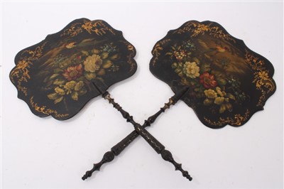 Lot 890 - Pair 19th century papier mâché screens