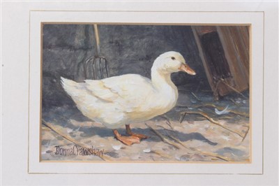 Lot 1041 - *Donna Crawshaw (b.1960) pair of oils on canvas board - a duck and a cockerel, signed, in glazed gilt frames