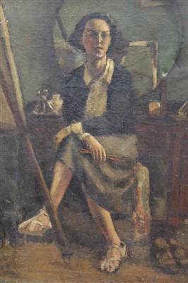 Lot 1111 - 20th century Bloomsbury School oil on canvas portrait - female artist, unframed, 59 x 49cm