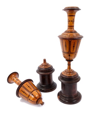 Lot 852 - Rare pair of George III satinwood and inlaid niche urns