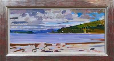 Lot 1122 - *John Cunningham (1927-2000) oil on canvas - Loch Fyne From Strachur, signed, gilt frame