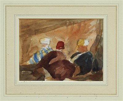 Lot 1192 - Hercules Brabazon Brabazon (1821-1906) watercolour - ‘Turks in a Tent’ after William Mueller, in glazed gilt frame, 11.5cm x 15cm