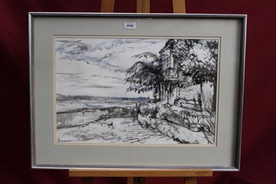Lot 1030 - Anthony Atkinson (1929-2014) ink and watercolour House at Cairanne, signed, in glazed frame, 36cm x 55cm