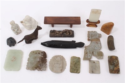 Lot 1038 - Well carved Chinese celadon jade plaque