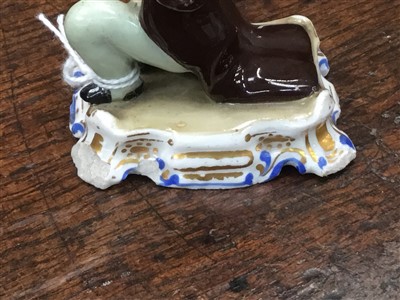 Lot 234 - Early 19th cent Barr & Barr porcelain figure, Minton figure, miniature jug / basin, Meissen slipper