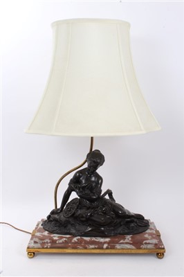 Lot 611 - Continental bronze and marble lamp
