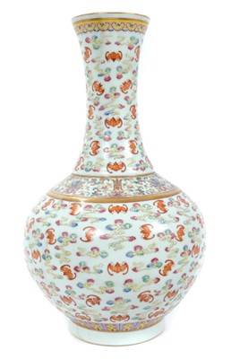 Lot 304 - Chinese famille rose vase finely polychrome painted with bats, clouds, flowers and Buddhist symbols