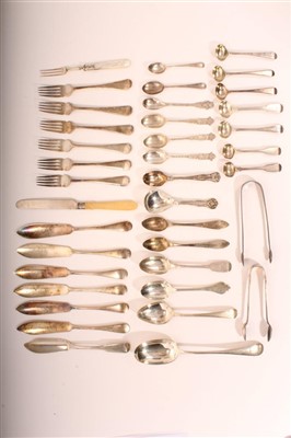 Lot 455 - Selection of misc silver Georgian / later flatware (various dates / makers), 14ozs, and silver plate