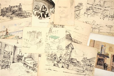 Lot 637 - Collection of WWII Prisoner of War sketches, relating to Onchan Internment Camp, Isle of Man