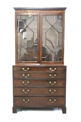 Lot 1393 - George III mahogany and tulip wood crossbanded two height secretaire bookcase
