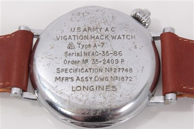 Lot 601 - Rare Longines Avigation U.S. Hack wristwatch