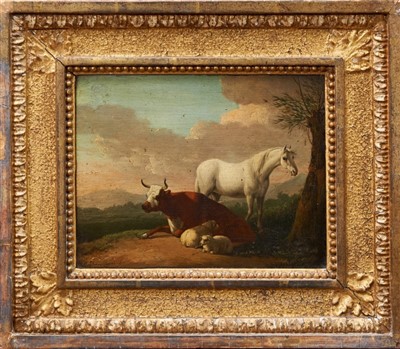 Lot 1113 - Flemish School, 18th Century, oil on panel, cattle, indistinctly signed