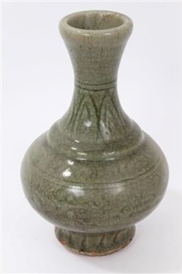 Lot 145 - Chinese Celadon glazed vase of heavily potted stepped baluster form