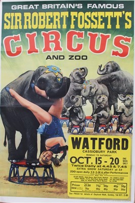 Lot 2409 - Circus Posters Sir Robert Fossett's Circus and Zoo The Biasini Troupe and also Elephants with female performer.