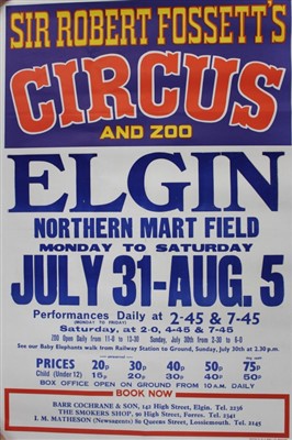 Lot 2412 - Circus Poster Fossett's Famous Circus and Zoo at Co. Mayo-Ireland's Newest Attraction, unknown printer plus two Sir Robert Fossett's posters both printed by W E Berry Bradford.