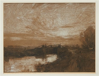 Lot 1173 - Leonard Squirrell (1893-1971) chalk and charcoal, Moonlit scene, inscribed with dedication to C Baskett 
 N.B. Baskett was etching Master at Ipswich School of Art