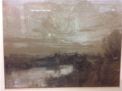 Lot 1173 - Leonard Squirrell (1893-1971) chalk and charcoal, Moonlit scene, inscribed with dedication to C Baskett 
 N.B. Baskett was etching Master at Ipswich School of Art