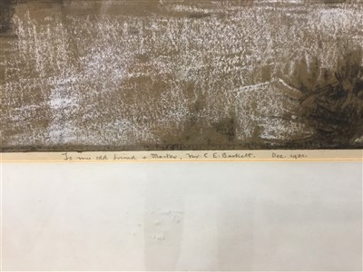 Lot 1173 - Leonard Squirrell (1893-1971) chalk and charcoal, Moonlit scene, inscribed with dedication to C Baskett 
 N.B. Baskett was etching Master at Ipswich School of Art