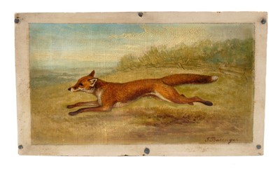 Lot 934 - James Barenger (1780-c.1831) oil on canvas laid on panel - A Running Fox, signed, 11cm x 18cm, unframed 
 Provenance: Pawsey & Payne, Bury Street, London