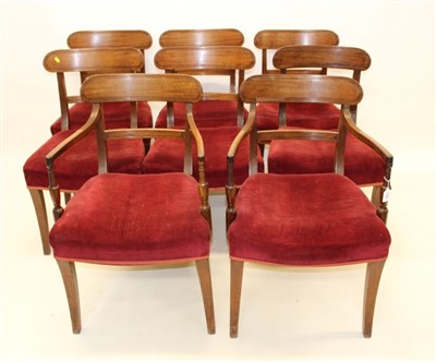 Lot 1328 - Set of eight late Regency mahogany bar back dining chairs, to include pair of carvers