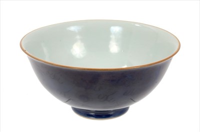 Lot 57 - Chinese powder blue bowl with traces of gilded decoration 