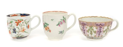 Lot 11 - Fine 18th century Worcester fluted tea cup and two other Worcester coffee cans