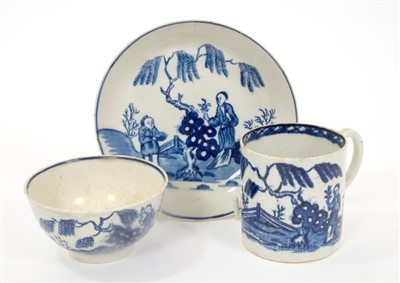 Lot 23 - 18th century Pennington Liverpool blue and white tea bowl, coffee can and saucer