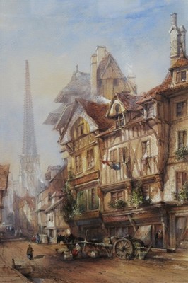 Lot 1069 - Thomas Dibden (1810-1893) watercolour, A street in Rouen, signed and dated 1870, 53 x 36cm, framed .  Provenance: Abbott & Holder.