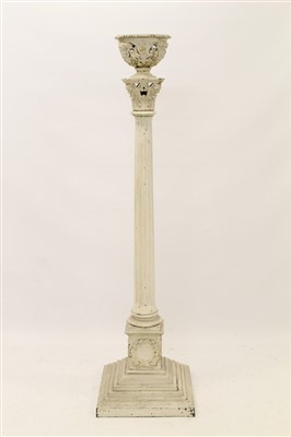 Lot 1352 - White painted metal column stand lantern holder
