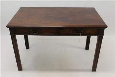 Lot 1335 - Good quality 18th century mahogany two drawer writing table standing on square chamfered legs