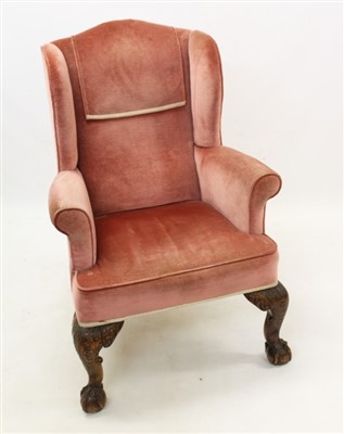 Lot 1344 - 18th century-style wing chair, standing on good bold cabriole front legs
