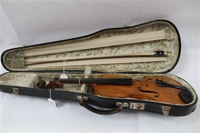 Lot 3671 - Late 19th/early 20th century Italian violin bearing label ‘copy of Niccilus Amatus’ with bow in case
